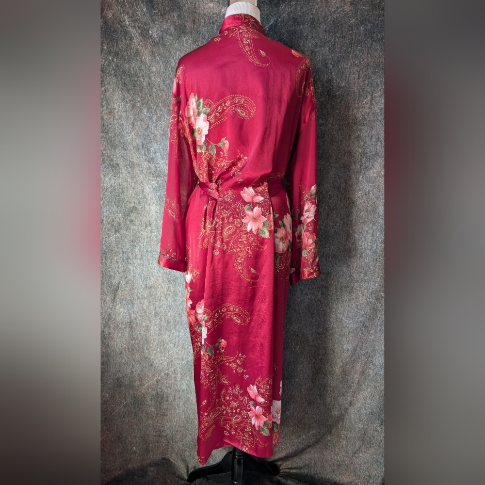 Vintage Satin Floral Fuchsia Robe - Picture 3 of 5